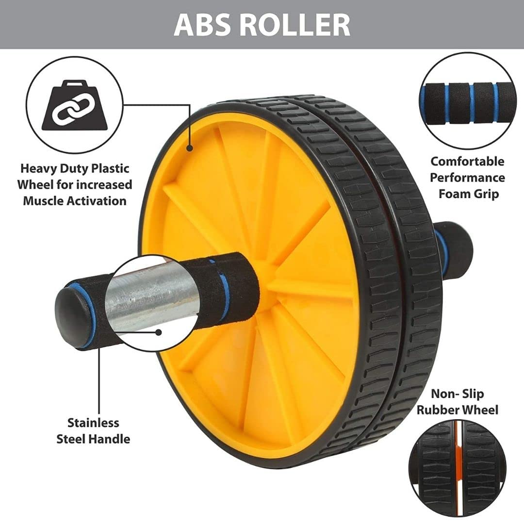 Premium Abs Roller for Men & Women Abs Workout Equipment for Abdominal Ab Roller Home Exercise Equipment with Knee Mat -(Yellow & Black)
