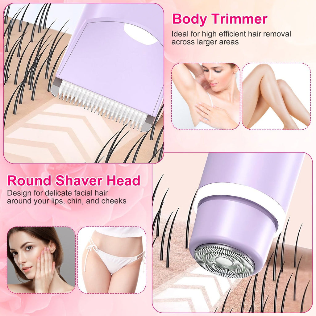1Pc 2 In 1 Bikini Trimmer For Women Dual Head Cordless Body Shaver IPX5 Waterproof Rechargeable Pubic Hair Razor Wet And Dry Use For Bikini Underarm Leg Arm Body Face - Namma Angadi