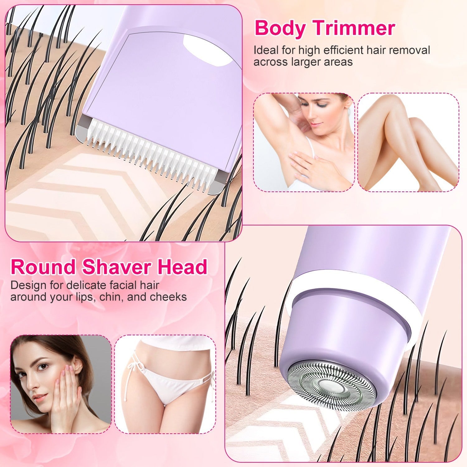 1Pc 2 In 1 Bikini Trimmer For Women Dual Head Cordless Body Shaver IPX5 Waterproof Rechargeable Pubic Hair Razor Wet And Dry Use For Bikini Underarm Leg Arm Body Face - Namma Angadi