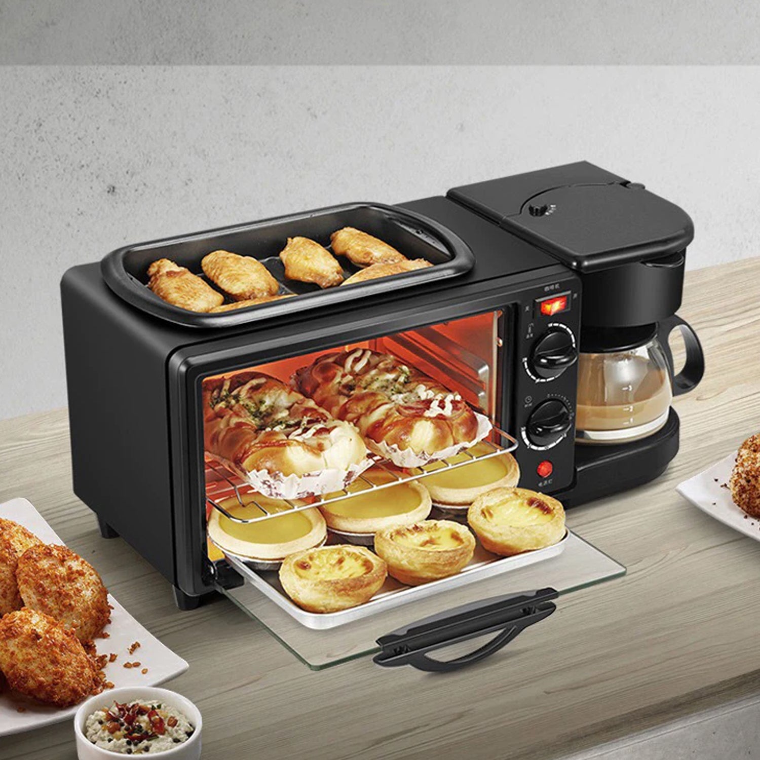 2788 3 In 1 Breakfast Maker Portable Toaster Oven Grill Pan Coffee Maker Full Breakfast Ready At One Go - Namma Angadi