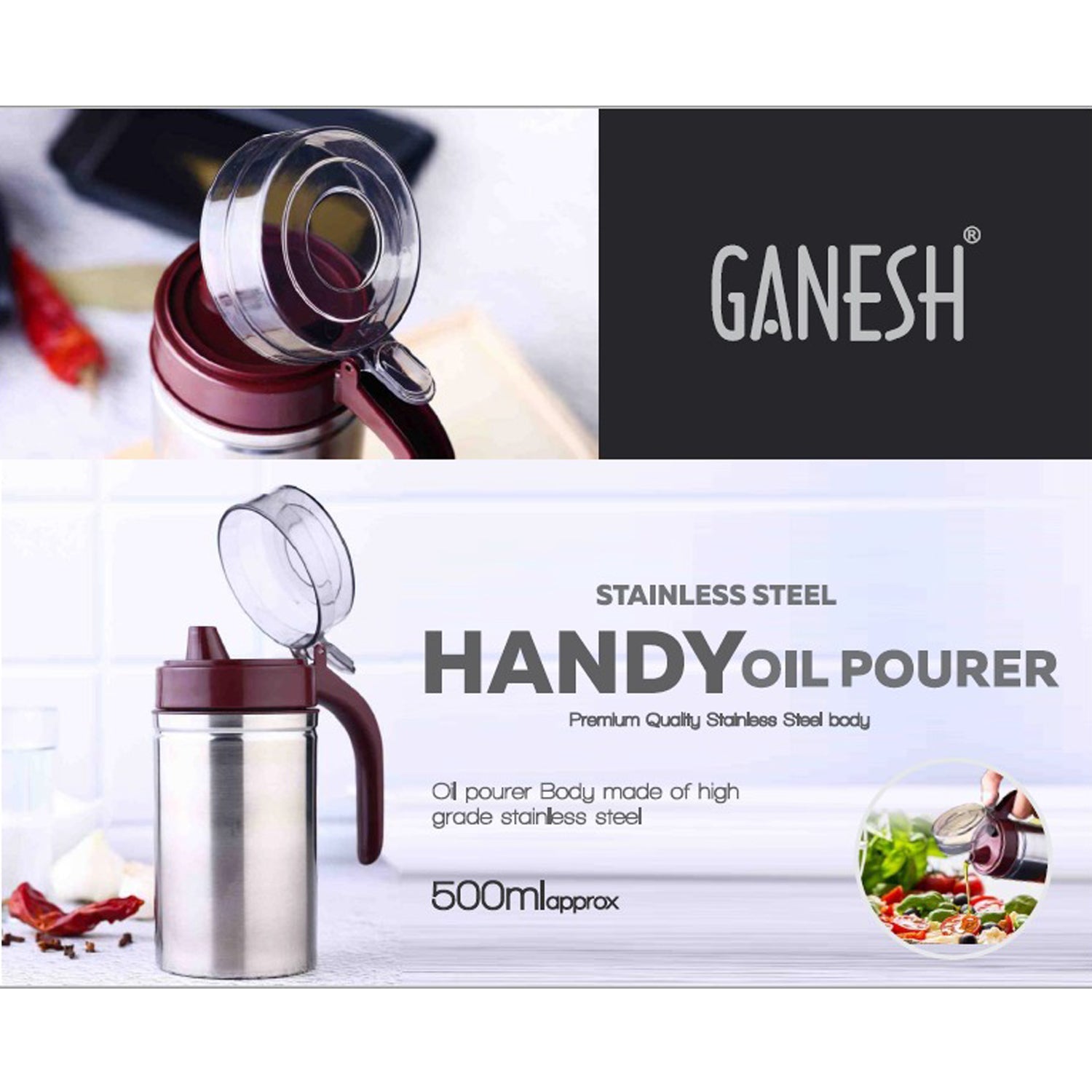 8126 Oil Dispenser Stainless Steel With Small Nozzle 500ml Oil Container. - Namma Angadi