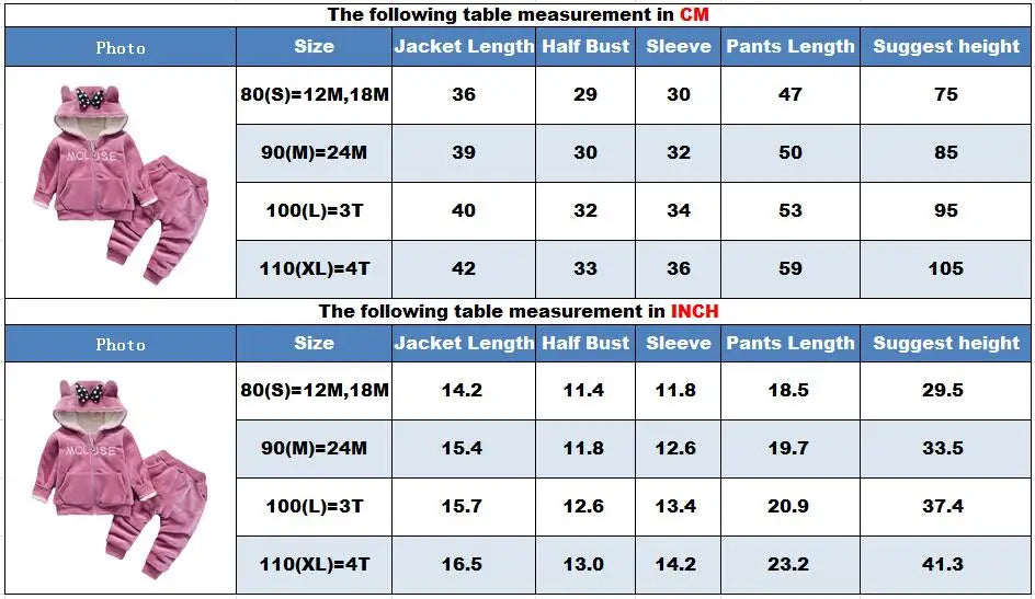 Warm Baby Girls Clothing Set Winter Thick Plush Cotton Clothing Sets For Baby Girls Hoodies And Pants Kids Suit Children Clothes