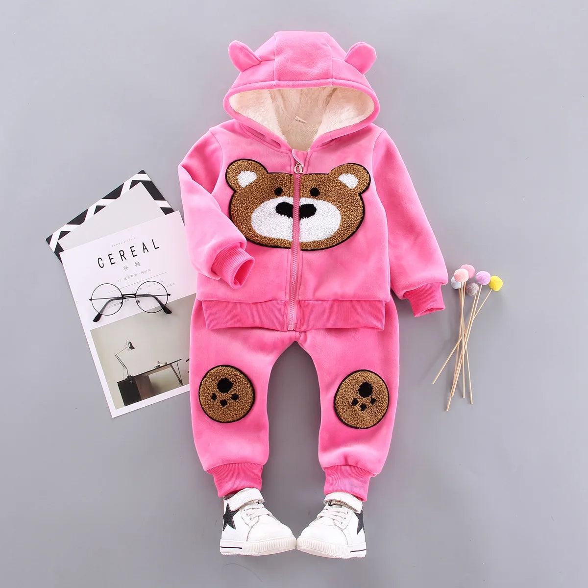 Warm Baby Girls Clothing Set Winter Thick Plush Cotton Clothing Sets For Baby Girls Hoodies And Pants Kids Suit Children Clothes
