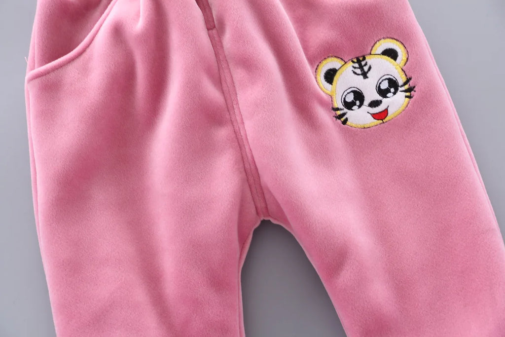 Warm Baby Girls Clothing Set Winter Thick Plush Cotton Clothing Sets For Baby Girls Hoodies And Pants Kids Suit Children Clothes