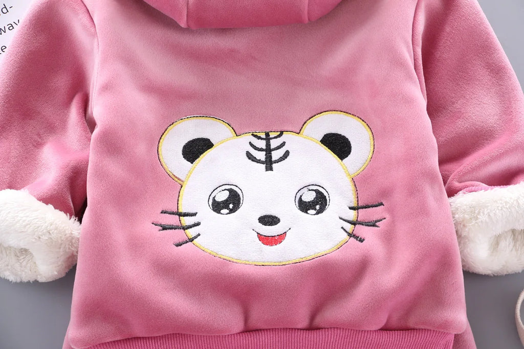 Warm Baby Girls Clothing Set Winter Thick Plush Cotton Clothing Sets For Baby Girls Hoodies And Pants Kids Suit Children Clothes