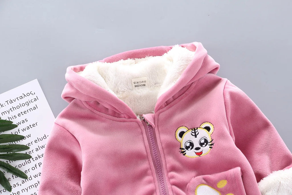 Warm Baby Girls Clothing Set Winter Thick Plush Cotton Clothing Sets For Baby Girls Hoodies And Pants Kids Suit Children Clothes