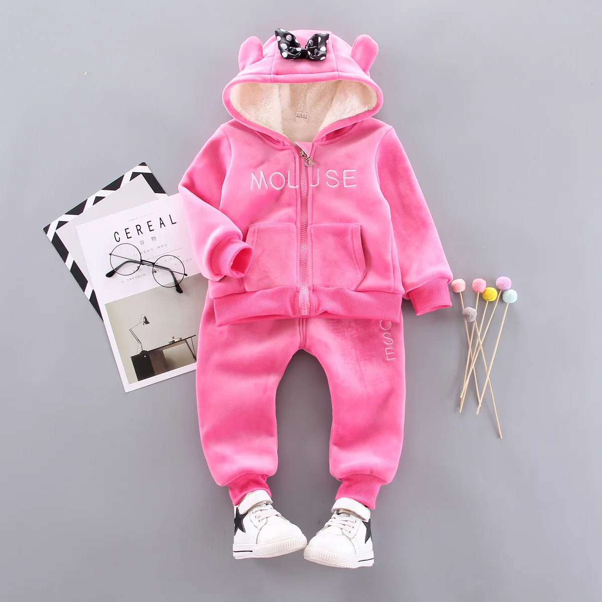 Warm Baby Girls Clothing Set Winter Thick Plush Cotton Clothing Sets For Baby Girls Hoodies And Pants Kids Suit Children Clothes