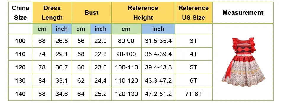 3-10 Years Girls Vaiana Dress Moana Costume Children Halloween Princess Party Outfit Clothes Kids Carnival Fancy Clothes