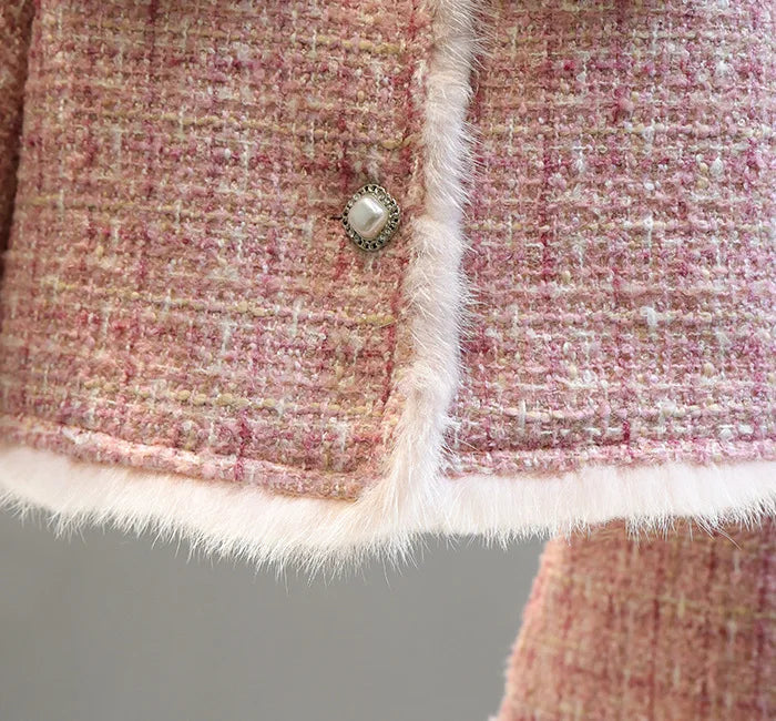 Girl 2 Piece Tweed Set Winter Suit Clothes for 1-10Years Children's Cotton Padded Jacket Coat+Skirt New Kids Classic Outfits