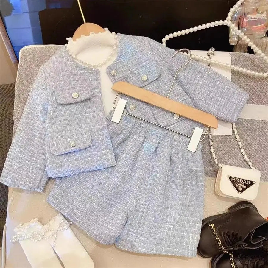 Girl 2 Piece Tweed Set Winter Suit Clothes for 1-10Years Children's Cotton Padded Jacket Coat+Skirt New Kids Classic Outfits