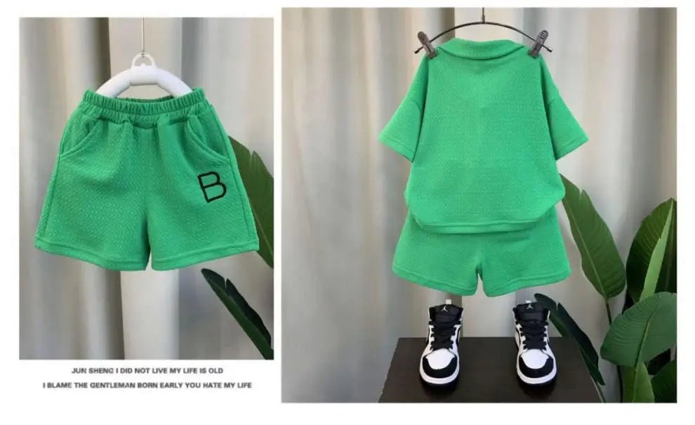 Baby Boy Clothes Set Children Girls Zip Lapel Tshirts and Shorts 2 Pieces Summer Short Sleeve Top Bottom Outfits Tracksuits - Namma Angadi