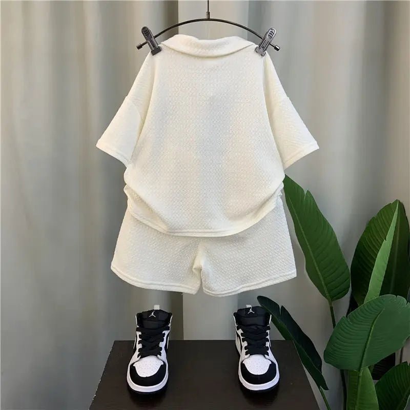 Baby Boy Clothes Set Children Girls Zip Lapel Tshirts and Shorts 2 Pieces Summer Short Sleeve Top Bottom Outfits Tracksuits - Namma Angadi
