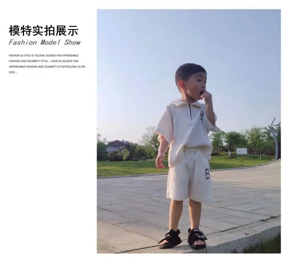 Baby Boy Clothes Set Children Girls Zip Lapel Tshirts and Shorts 2 Pieces Summer Short Sleeve Top Bottom Outfits Tracksuits - Namma Angadi