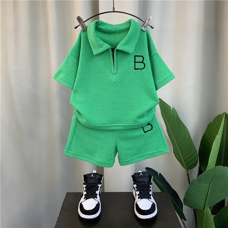 Baby Boy Clothes Set Children Girls Zip Lapel Tshirts and Shorts 2 Pieces Summer Short Sleeve Top Bottom Outfits Tracksuits - Namma Angadi