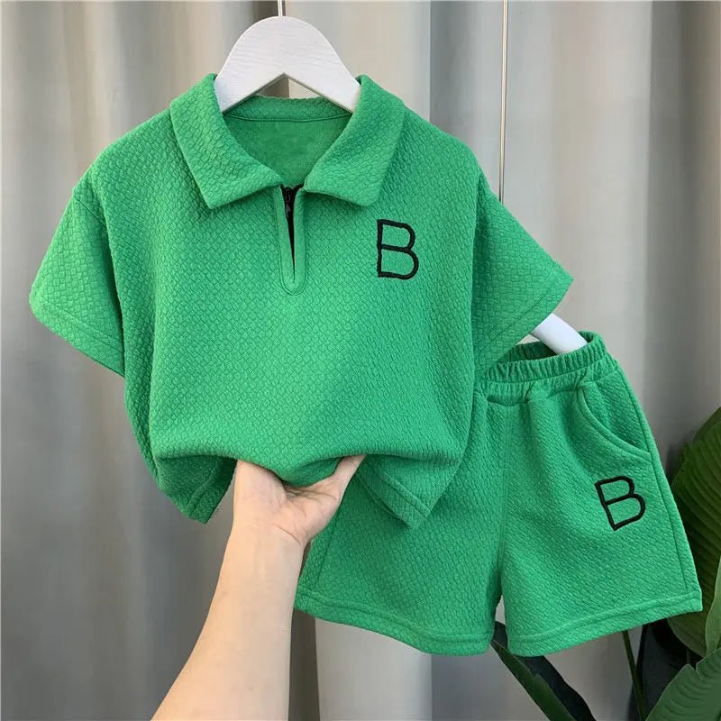 Baby Boy Clothes Set Children Girls Zip Lapel Tshirts and Shorts 2 Pieces Summer Short Sleeve Top Bottom Outfits Tracksuits - Namma Angadi
