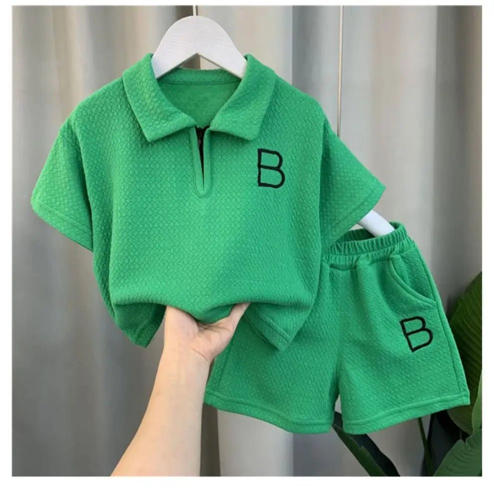 Baby Boy Clothes Set Children Girls Zip Lapel Tshirts and Shorts 2 Pieces Summer Short Sleeve Top Bottom Outfits Tracksuits - Namma Angadi
