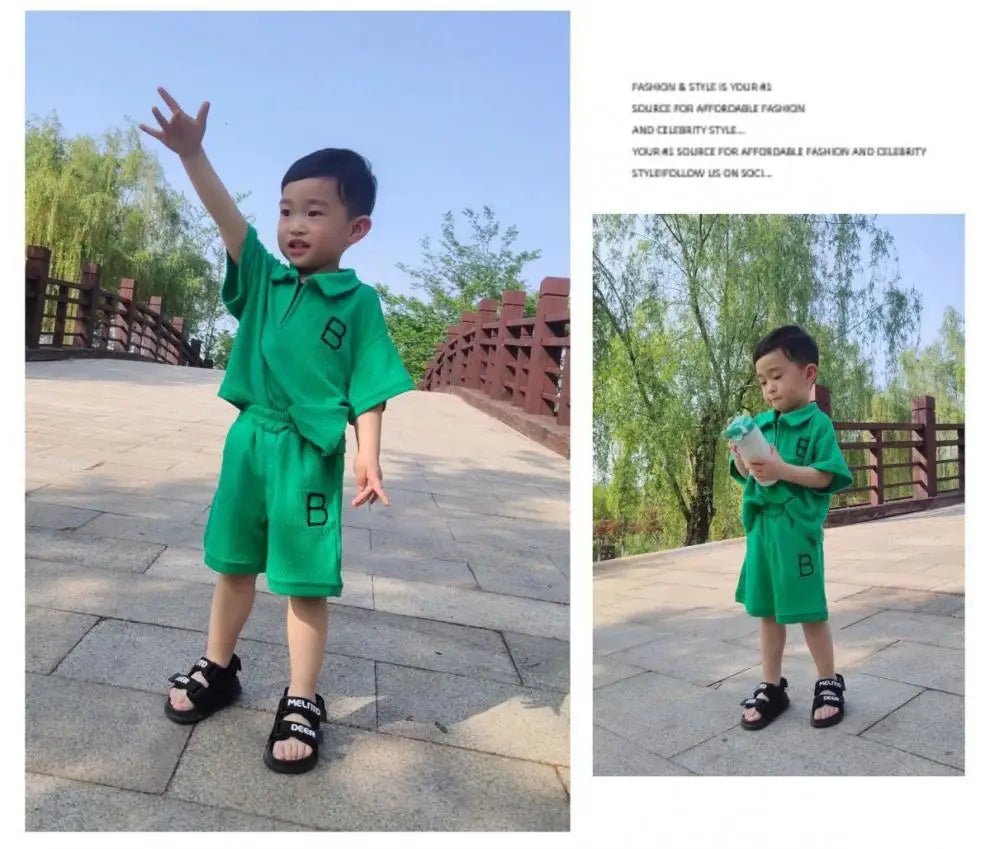 Baby Boy Clothes Set Children Girls Zip Lapel Tshirts and Shorts 2 Pieces Summer Short Sleeve Top Bottom Outfits Tracksuits - Namma Angadi
