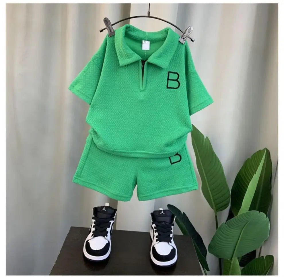 Baby Boy Clothes Set Children Girls Zip Lapel Tshirts and Shorts 2 Pieces Summer Short Sleeve Top Bottom Outfits Tracksuits - Namma Angadi