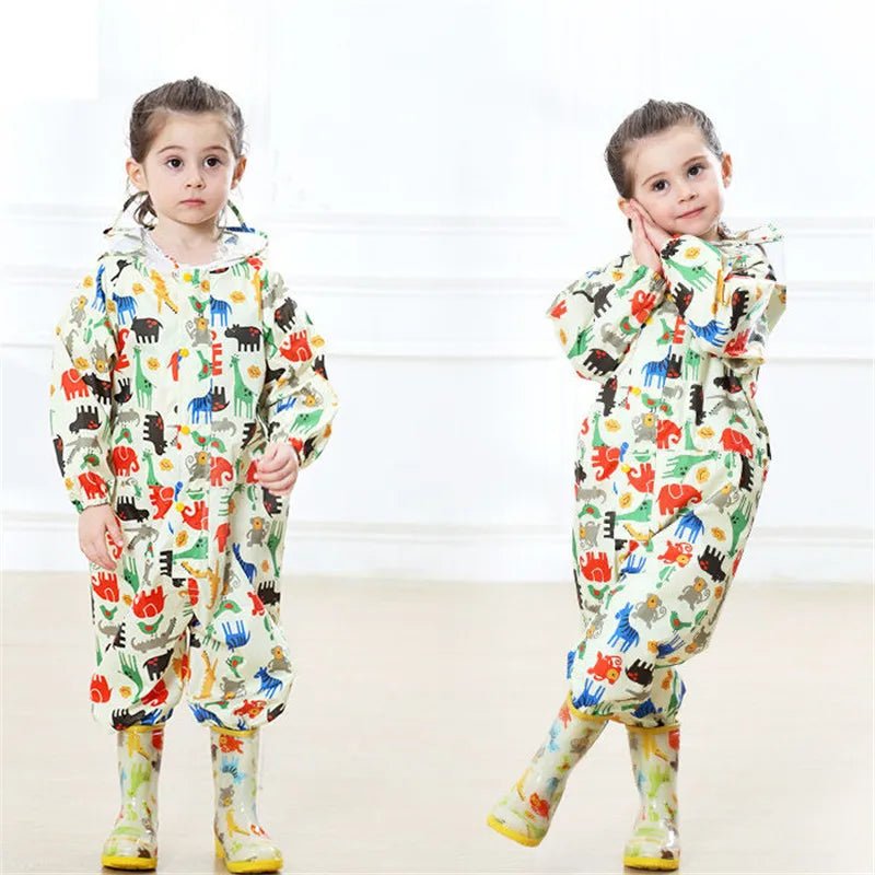 Children Girls Raincoats Fashion Animal Pattern Design Waterproof Rain Pants Kids Hooded Jumpsuit For Baby Boys 1 - 10 Ys Rainsuit - Namma Angadi