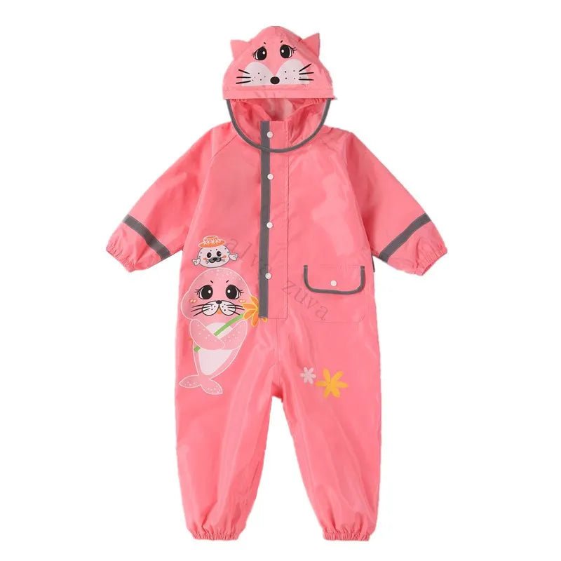 Children Girls Raincoats Fashion Animal Pattern Design Waterproof Rain Pants Kids Hooded Jumpsuit For Baby Boys 1 - 10 Ys Rainsuit - Namma Angadi