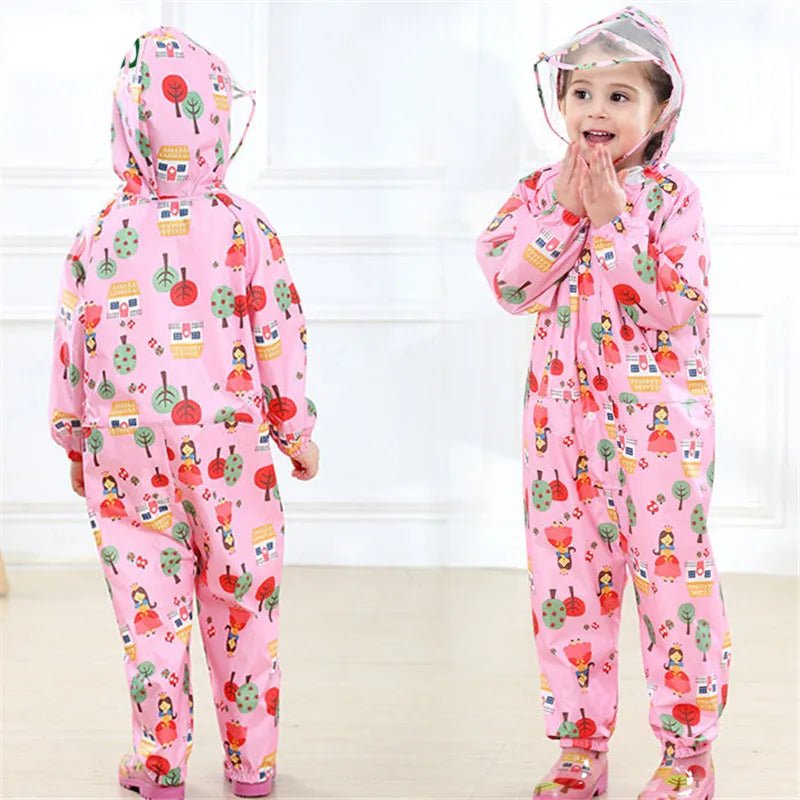 Children Girls Raincoats Fashion Animal Pattern Design Waterproof Rain Pants Kids Hooded Jumpsuit For Baby Boys 1 - 10 Ys Rainsuit - Namma Angadi