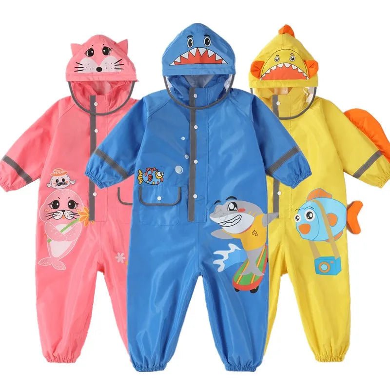 Children Girls Raincoats Fashion Animal Pattern Design Waterproof Rain Pants Kids Hooded Jumpsuit For Baby Boys 1 - 10 Ys Rainsuit - Namma Angadi
