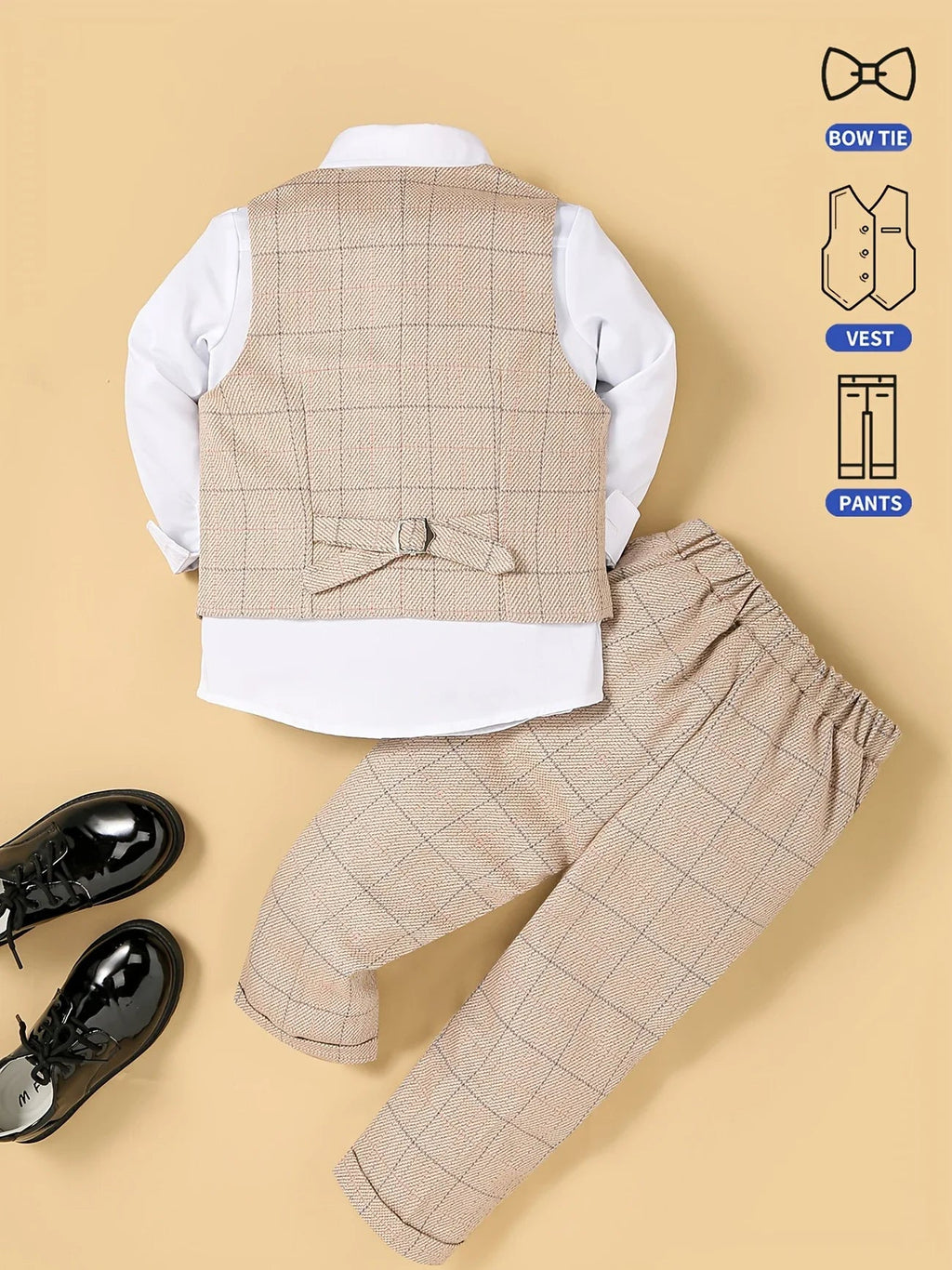 Flower Boy Attire for Weddings Kids Formal Vest Pants Bowtie 3Pieces Outfit Suti for Piano Host Speech Performance - Namma Angadi