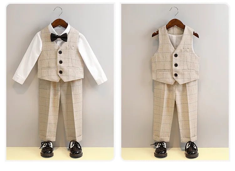 Flower Boy Attire for Weddings Kids Formal Vest Pants Bowtie 3Pieces Outfit Suti for Piano Host Speech Performance - Namma Angadi