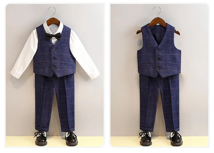 Flower Boy Attire for Weddings Kids Formal Vest Pants Bowtie 3Pieces Outfit Suti for Piano Host Speech Performance - Namma Angadi