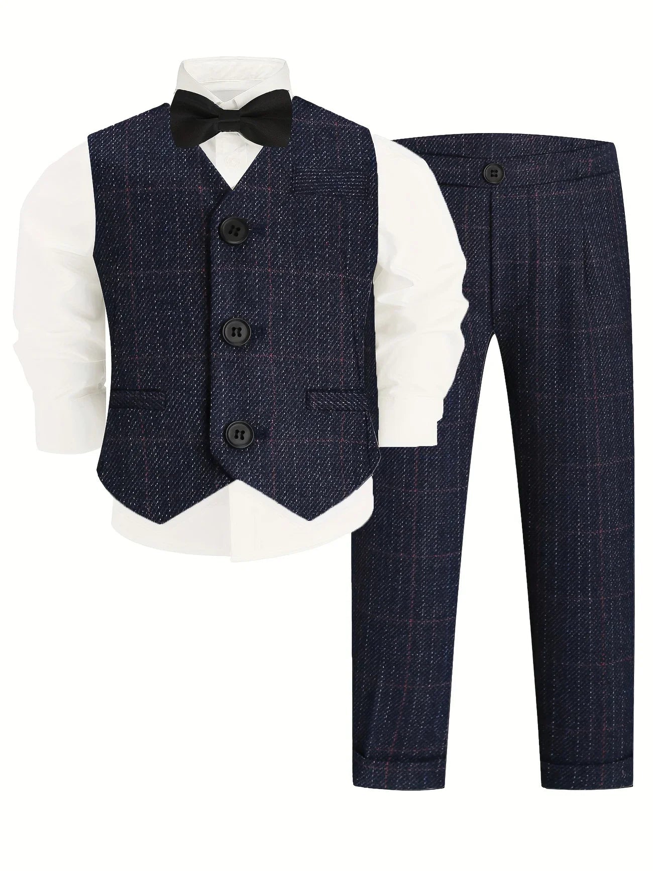 Flower Boy Attire for Weddings Kids Formal Vest Pants Bowtie 3Pieces Outfit Suti for Piano Host Speech Performance - Namma Angadi