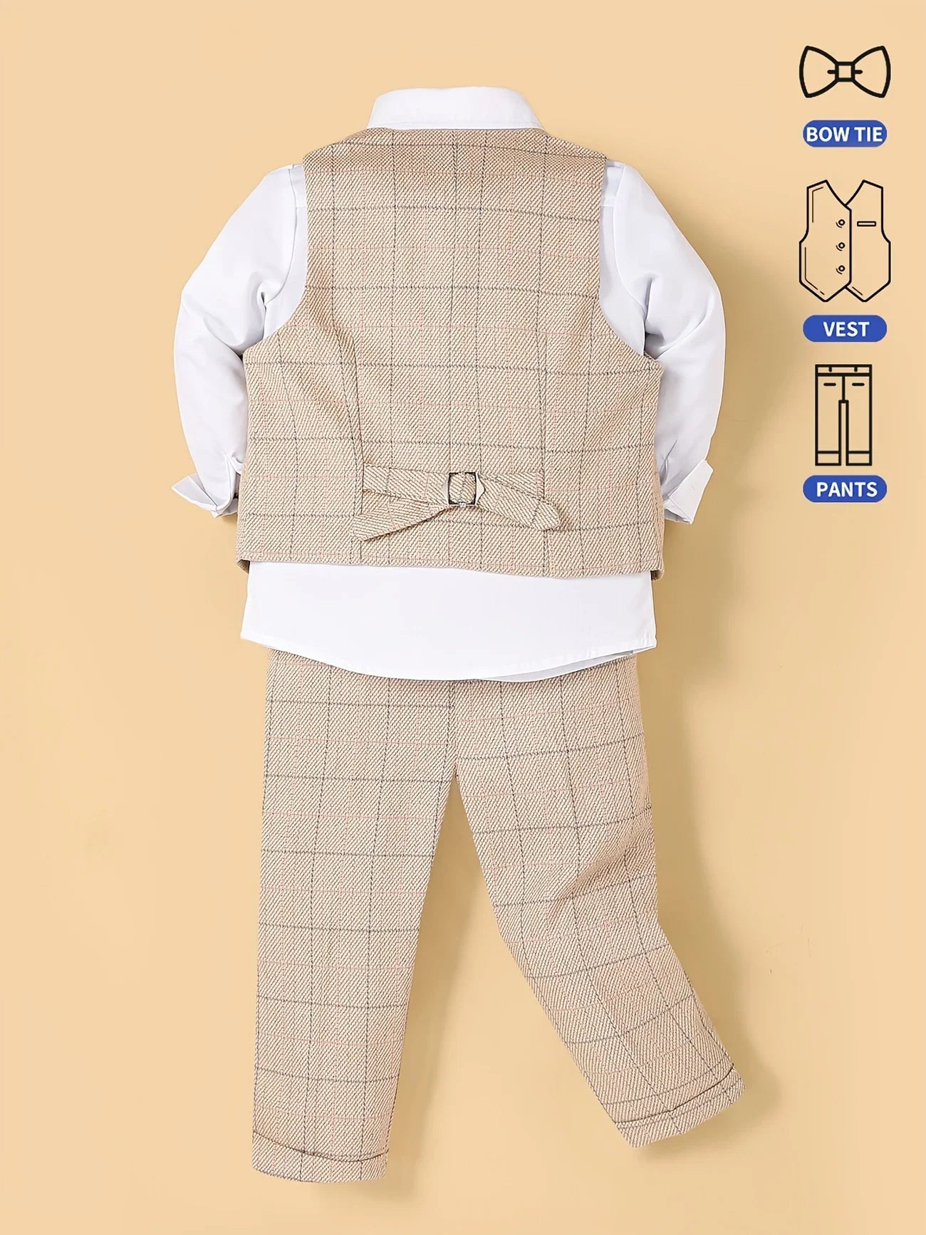 Flower Boy Attire for Weddings Kids Formal Vest Pants Bowtie 3Pieces Outfit Suti for Piano Host Speech Performance - Namma Angadi