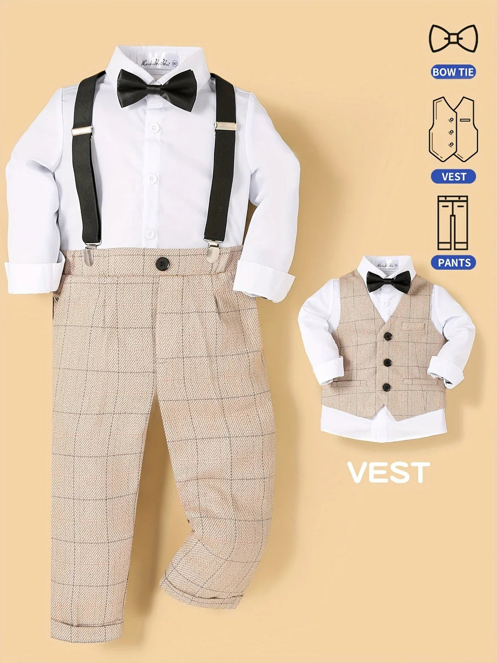 Flower Boy Attire for Weddings Kids Formal Vest Pants Bowtie 3Pieces Outfit Suti for Piano Host Speech Performance - Namma Angadi