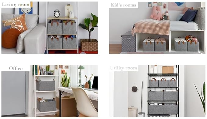 Folding Storage Boxes with Lid, Large Clear Collapsible Stackable Storage Boxes Foldable Fabric Linen Storage Box Cubes, Closet Organizer Baskets with Labels for Home - Namma Angadi