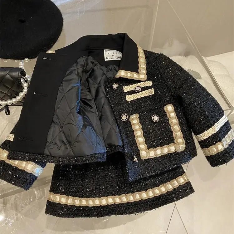 Girl 2 Piece Tweed Set Winter Suit Clothes for 1 - 10Years Children's Cotton Padded Jacket Coat+Skirt New Kids Classic Outfits - Namma Angadi