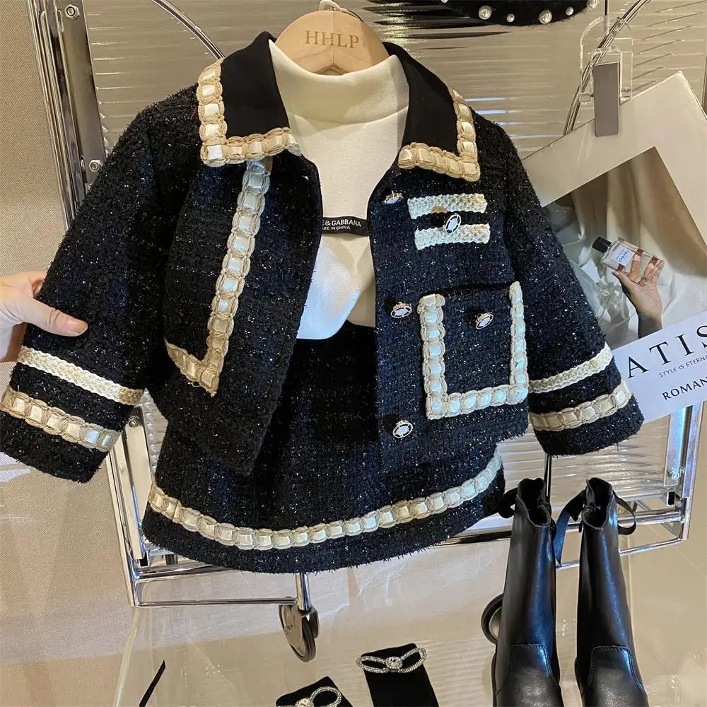 Girl 2 Piece Tweed Set Winter Suit Clothes for 1 - 10Years Children's Cotton Padded Jacket Coat+Skirt New Kids Classic Outfits - Namma Angadi