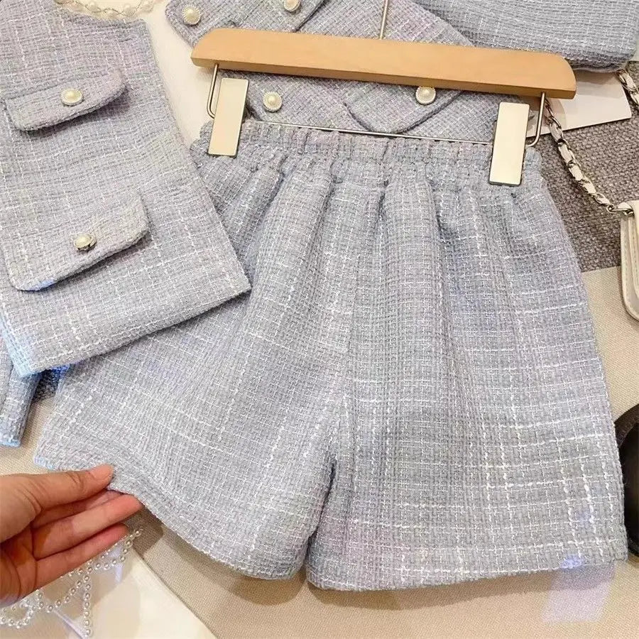 Girl 2 Piece Tweed Set Winter Suit Clothes for 1 - 10Years Children's Cotton Padded Jacket Coat+Skirt New Kids Classic Outfits - Namma Angadi