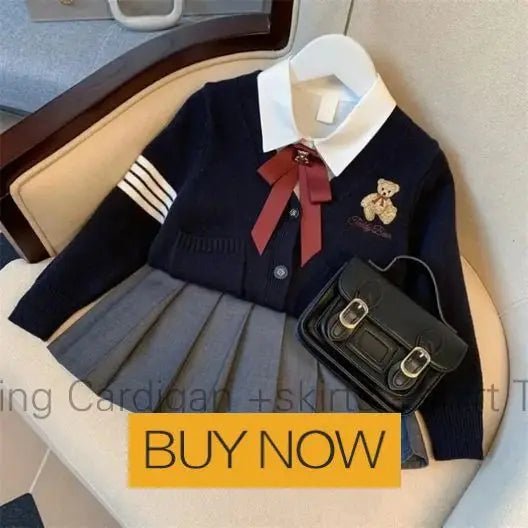 Girl 2 Piece Tweed Set Winter Suit Clothes for 1 - 10Years Children's Cotton Padded Jacket Coat+Skirt New Kids Classic Outfits - Namma Angadi