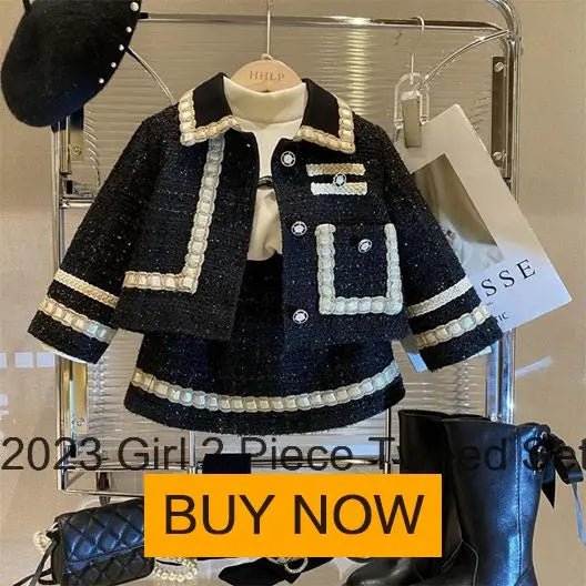 Girl 2 Piece Tweed Set Winter Suit Clothes for 1 - 10Years Children's Cotton Padded Jacket Coat+Skirt New Kids Classic Outfits - Namma Angadi