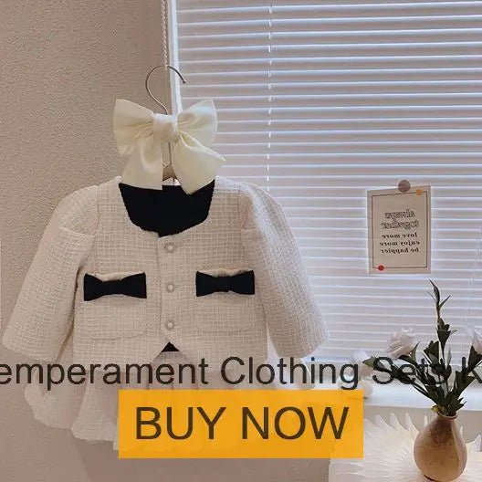 Girl 2 Piece Tweed Set Winter Suit Clothes for 1 - 10Years Children's Cotton Padded Jacket Coat+Skirt New Kids Classic Outfits - Namma Angadi