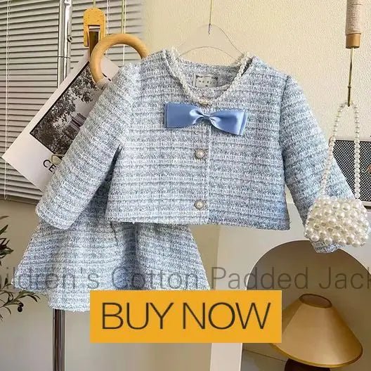 Girl 2 Piece Tweed Set Winter Suit Clothes for 1 - 10Years Children's Cotton Padded Jacket Coat+Skirt New Kids Classic Outfits - Namma Angadi
