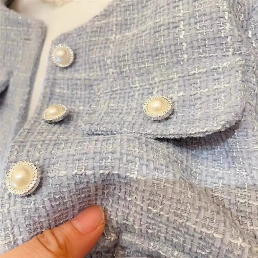 Girl 2 Piece Tweed Set Winter Suit Clothes for 1 - 10Years Children's Cotton Padded Jacket Coat+Skirt New Kids Classic Outfits - Namma Angadi