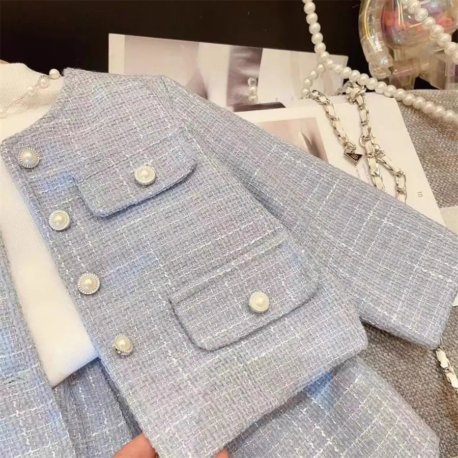 Girl 2 Piece Tweed Set Winter Suit Clothes for 1 - 10Years Children's Cotton Padded Jacket Coat+Skirt New Kids Classic Outfits - Namma Angadi