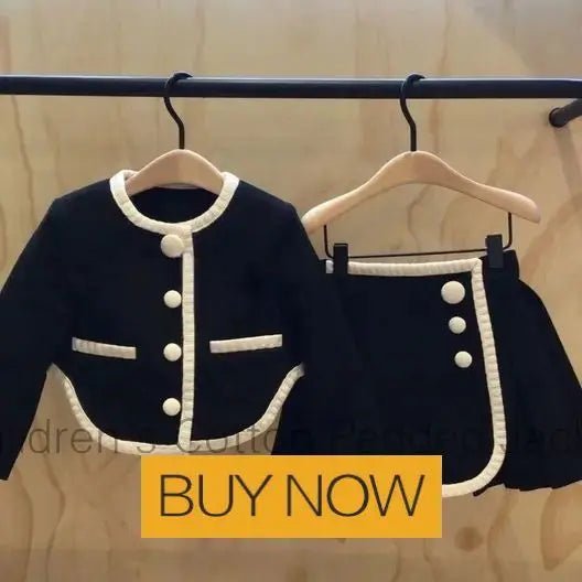 Girl 2 Piece Tweed Set Winter Suit Clothes for 1 - 10Years Children's Cotton Padded Jacket Coat+Skirt New Kids Classic Outfits - Namma Angadi