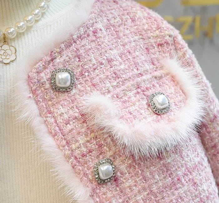 Girl 2 Piece Tweed Set Winter Suit Clothes for 1 - 10Years Children's Cotton Padded Jacket Coat+Skirt New Kids Classic Outfits - Namma Angadi