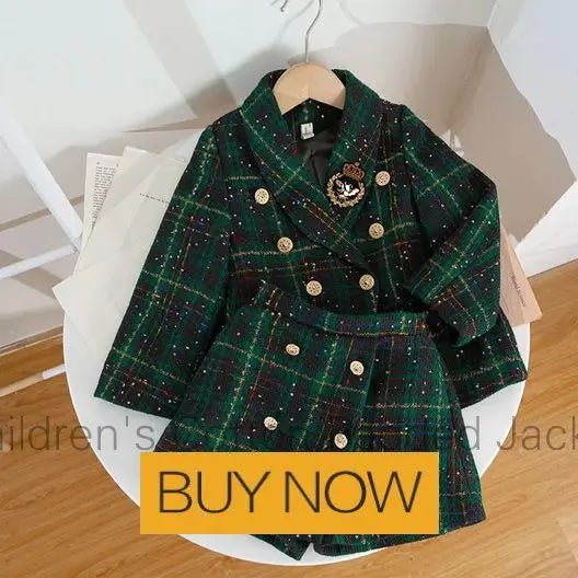 Girl 2 Piece Tweed Set Winter Suit Clothes for 1 - 10Years Children's Cotton Padded Jacket Coat+Skirt New Kids Classic Outfits - Namma Angadi