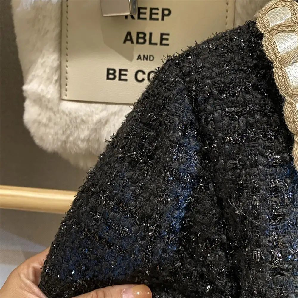 Girl 2 Piece Tweed Set Winter Suit Clothes for 1 - 10Years Children's Cotton Padded Jacket Coat+Skirt New Kids Classic Outfits - Namma Angadi