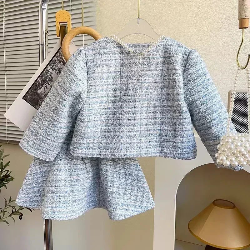 Girl 2 Piece Tweed Set Winter Suit Clothes for 1 - 10Years Children's Cotton Padded Jacket Coat+Skirt New Kids Classic Outfits - Namma Angadi