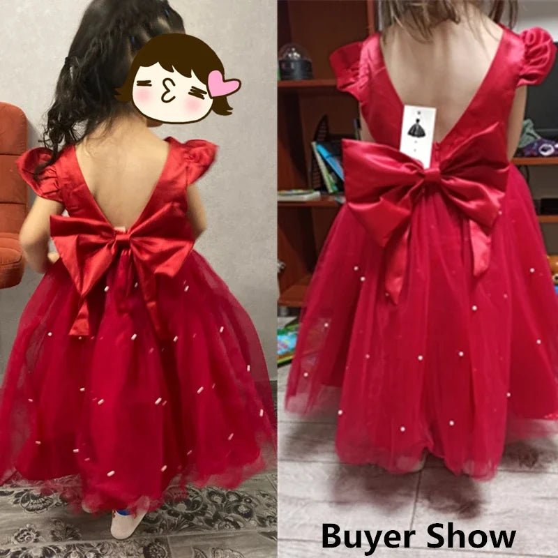 Girls Flower Birthday Tulle Dress Backless Bow Gown Kids Party 1 - 5Yrs Toddler Wear Princess Pink Dresses Baby Girl Bowknot Dress - Namma Angadi
