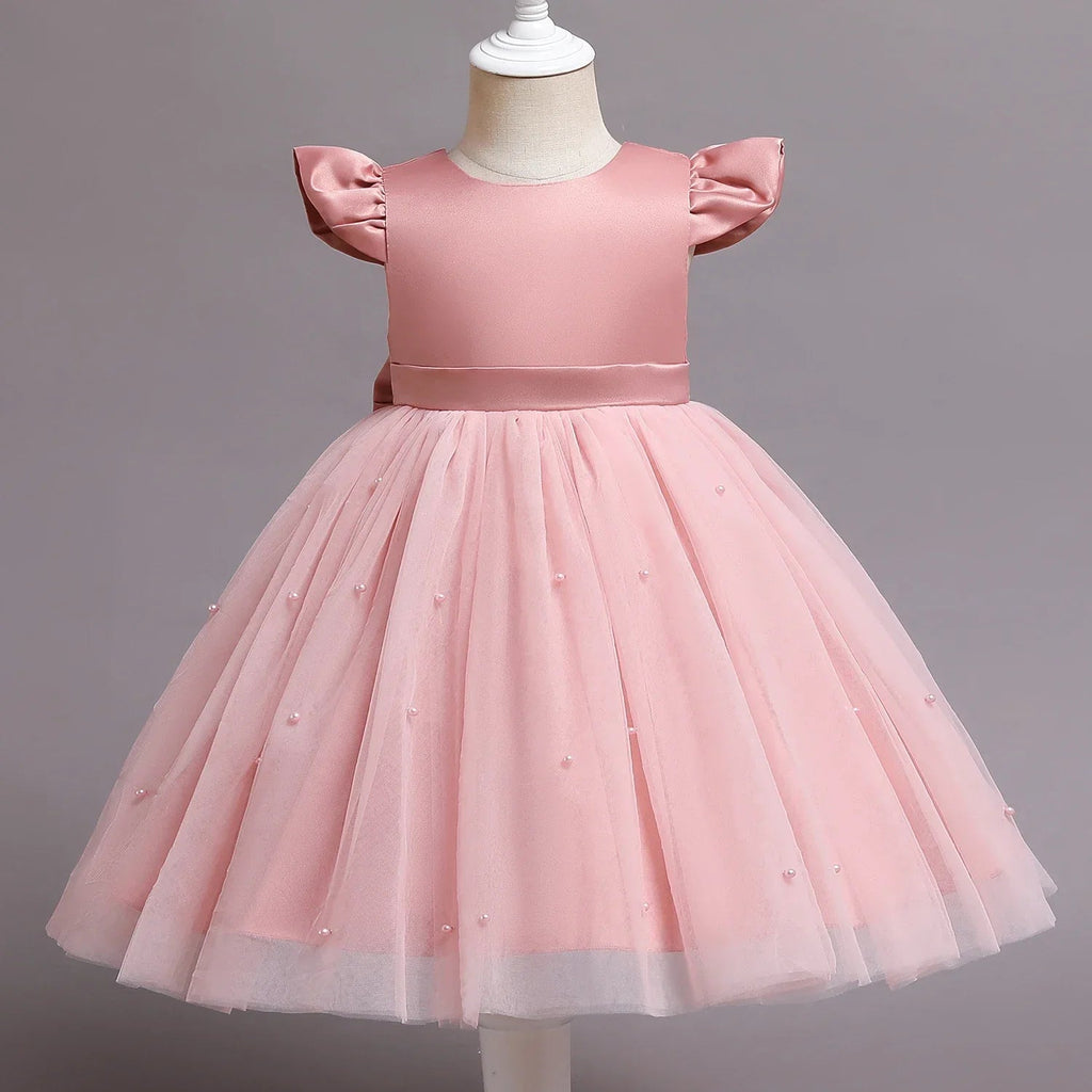 Girls Flower Birthday Tulle Dress Backless Bow Gown Kids Party 1 - 5Yrs Toddler Wear Princess Pink Dresses Baby Girl Bowknot Dress - Namma Angadi