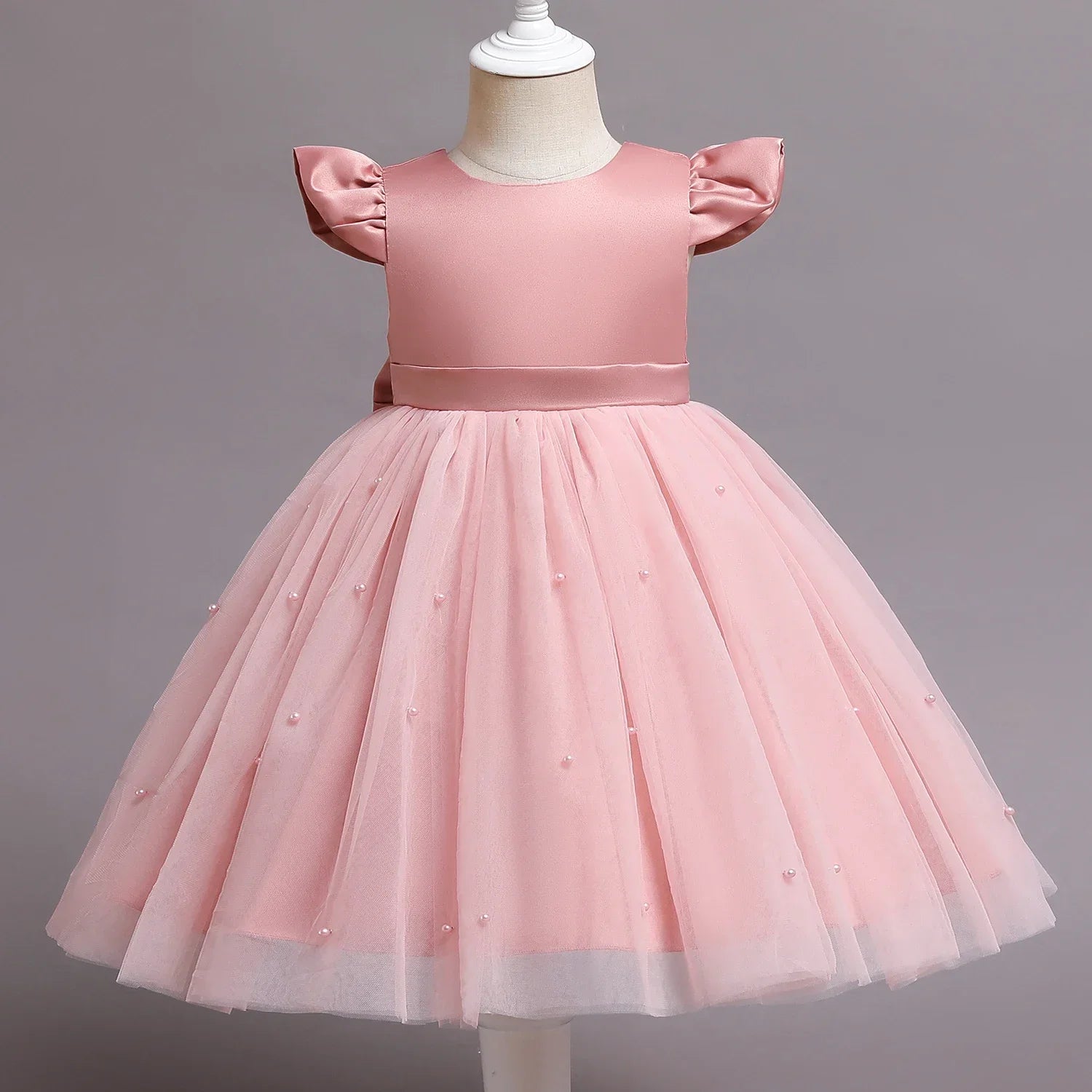 Girls Flower Birthday Tulle Dress Backless Bow Gown Kids Party 1 - 5Yrs Toddler Wear Princess Pink Dresses Baby Girl Bowknot Dress - Namma Angadi